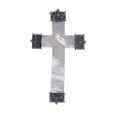 Pectoral cross in mother of pearl and 925 silver 2