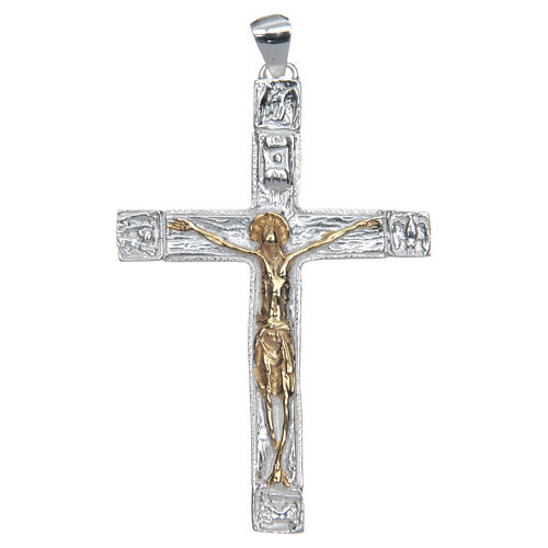 Pectoral cross, crucifix in two tone sterling silver 1
