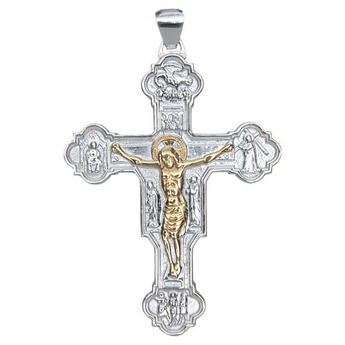 Cruz peitoral crucifixo prata 925 estilo bizantino bicolor 1