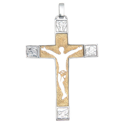 Pectoral cross with perforated crucifix in two tone sterling silver, Byzantine style 1