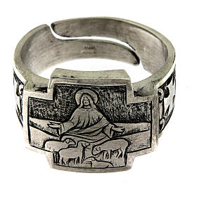 Pierścień Dobry Pasterz, srebro 925, wyk. antykowane