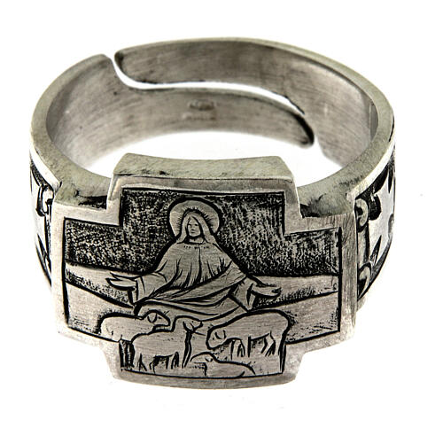 Pierścień Dobry Pasterz, srebro 925, wyk. antykowane 2