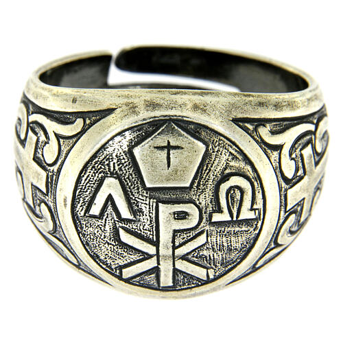 Pierścień symbol Pax, srebro 925 antykowany 2