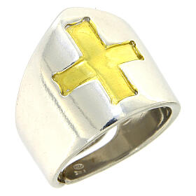 Bishop's ring with cross, bicoloured 925 silver