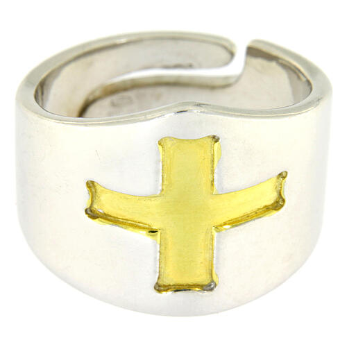 Bishop's ring with cross, bicoloured 925 silver 2