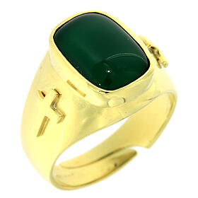 Ring with green agate golden 925 silver