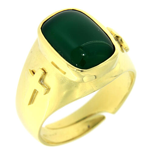 Ring with green agate golden 925 silver 1
