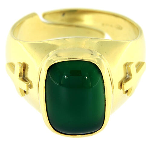 Ring with green agate golden 925 silver 2