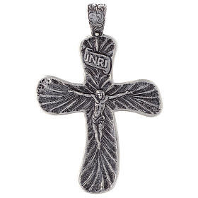 Pectoral cross with body of Christ, leaf pattern, burnished 925 silver