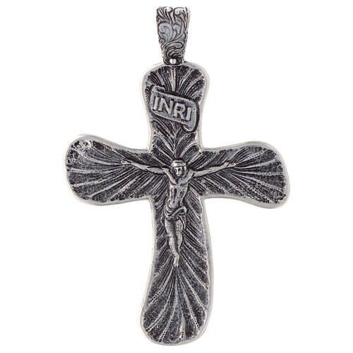 Pectoral cross with body of Christ, leaf pattern, burnished 925 silver 1