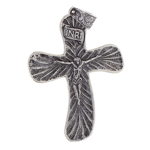 Croce pettorale Crocefisso foglia Argento 925 brunito 2
