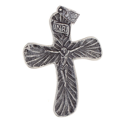 Krzyż pektoralny Ukrzyżowany, dek. liść, srebro 925 oksydowane 2