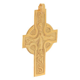 Pectoral cross with body of Christ, Celtic style, gold plated 925 silver