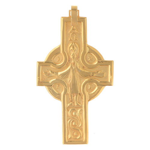 Pectoral cross with body of Christ, Celtic style, gold plated 925 silver 1