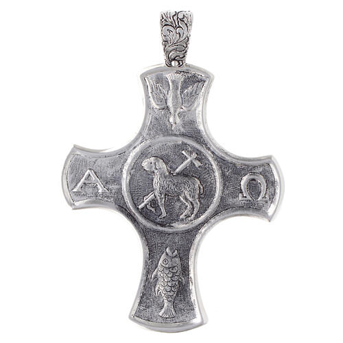 Bischofskreuz, Osterlamm, 925er Silber, Antik-Finish 1