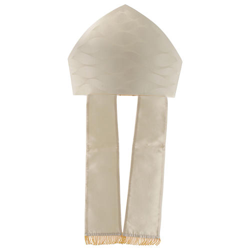 Mitre in wool and silk Jacquard, white and ivory Gamma 3