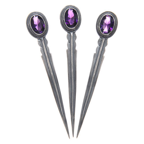 Pins for pallium in sterling silver with amethyst, 3 pieces 1