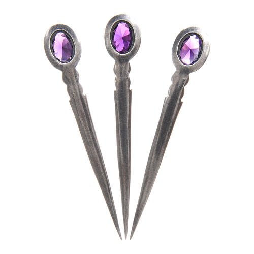 Pins for pallium in sterling silver with amethyst, 3 pieces 2