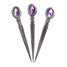 Pins for pallium in sterling silver with amethyst, 3 pieces