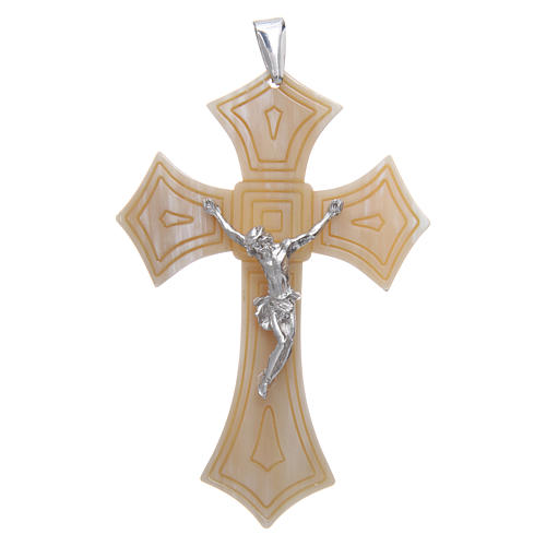 Bischofskreuz aus Horn weiß mit Corpus Christi aus rhodinierten 925er Silber 1