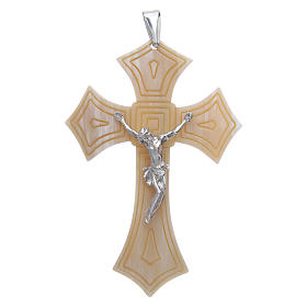 Episcopal cross in white rhodium 925 sterling silver and horn