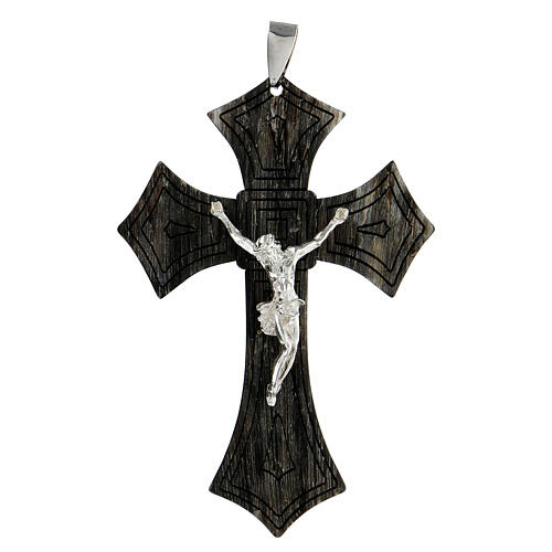 Bischofskreuz aus Horn schwarz mit Corpus Christi aus rhodinierten 925er Silber 3