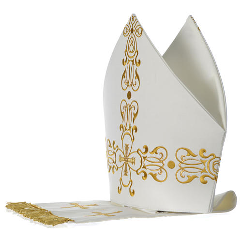 Mitre with golden embroidery, ivory 3