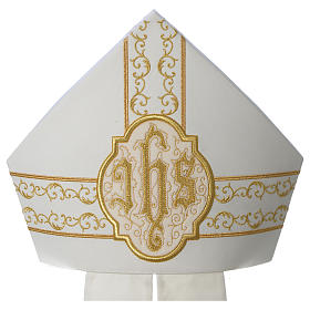Mitre with golden IHS embroidery on velvet, ivory