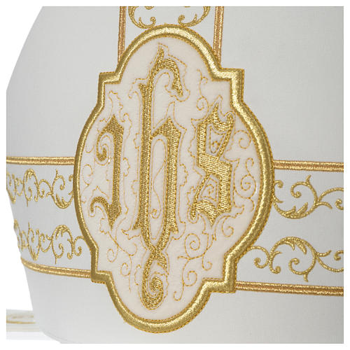 Mitre with golden IHS embroidery on velvet, ivory 4