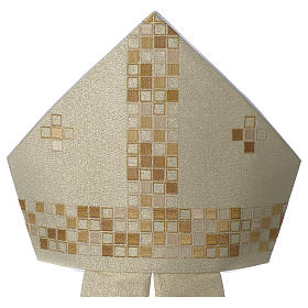 Mitre with squares decoration, golden ivory