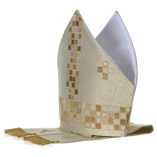 Mitre with squares decoration, golden ivory 3