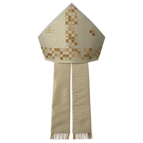 Mitre with squares decoration, golden ivory 6