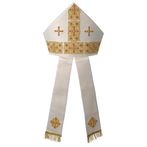 Mitra Episcopal Edição Limitada cor Branco Quente decoração dourada com pedras 1