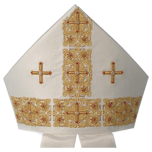 Mitra Episcopal Edição Limitada cor Branco Quente decoração dourada com pedras 2