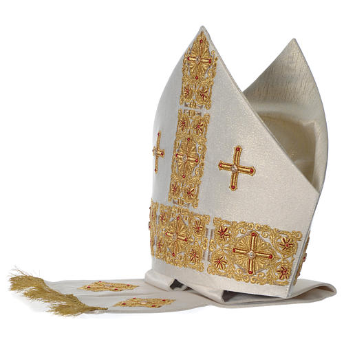 Mitra Episcopal Edição Limitada cor Branco Quente decoração dourada com pedras 3