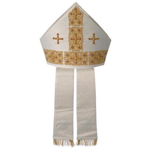Mitra Episcopal Edição Limitada cor Branco Quente decoração dourada com pedras 6