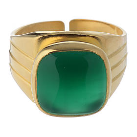 Bishop ring in 800 silver and green agate, golden coloured
