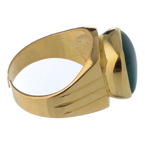 Bishop ring in 800 silver and green agate, golden coloured 3
