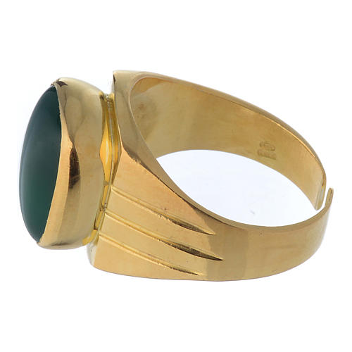 Bishop's Ring Gold Plated silver 800 green agate stone 4