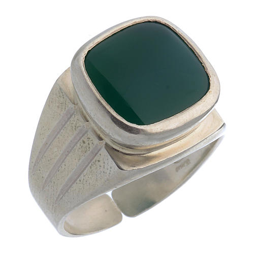 Anello vescovile argento 800 e agata verde 1