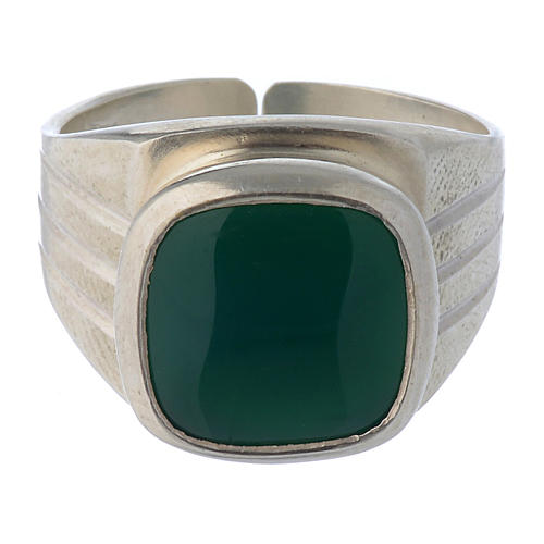 Anello vescovile argento 800 e agata verde 2