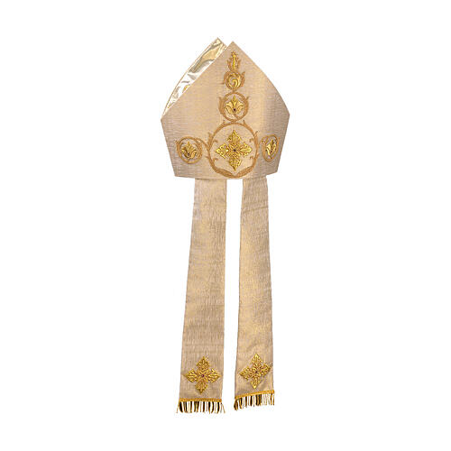 Mitra em tecido laminado dourado BORDADA À MÃO Gamma 1