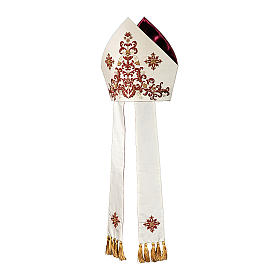 Miter in cotton and silk with tassels, hand-embroidered Gamma