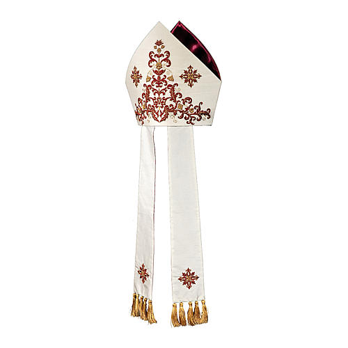 Miter in cotton and silk with tassels, hand-embroidered Gamma 1