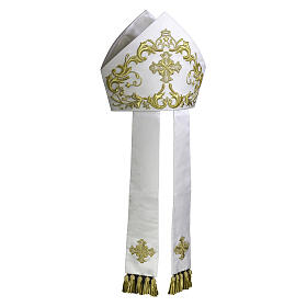 Silk cotton mitre, EMBROIDERED BY HAND, with cannetille bows by Gamma