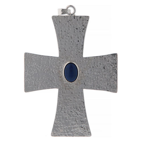 Croix épiscopale avec pierre bleue 12 cm laiton 1