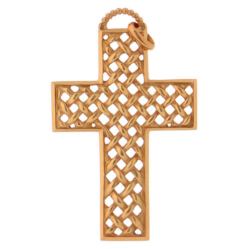 Pectoral cross woven design, in gold plated 925 silver 1