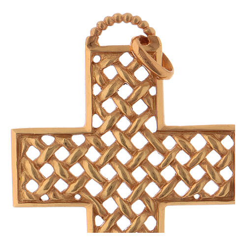 Pectoral cross woven design, in gold plated 925 silver 2