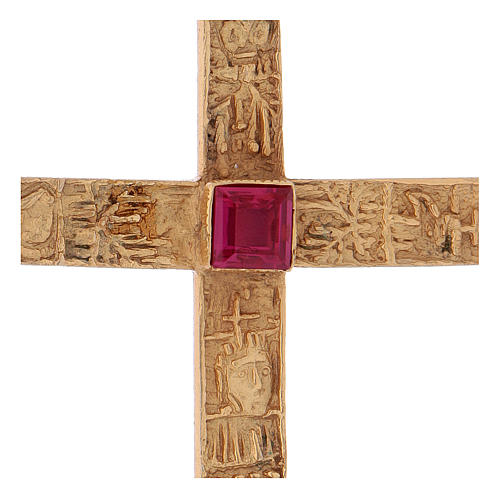 Croix pectoral avec rubis synthétique argent 925 doré 2