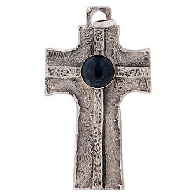 Pectoral cross with natural solid stone in 925 silver